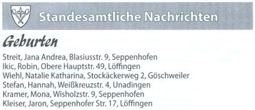 Mitteilungsblatt der Stadt Løffingen